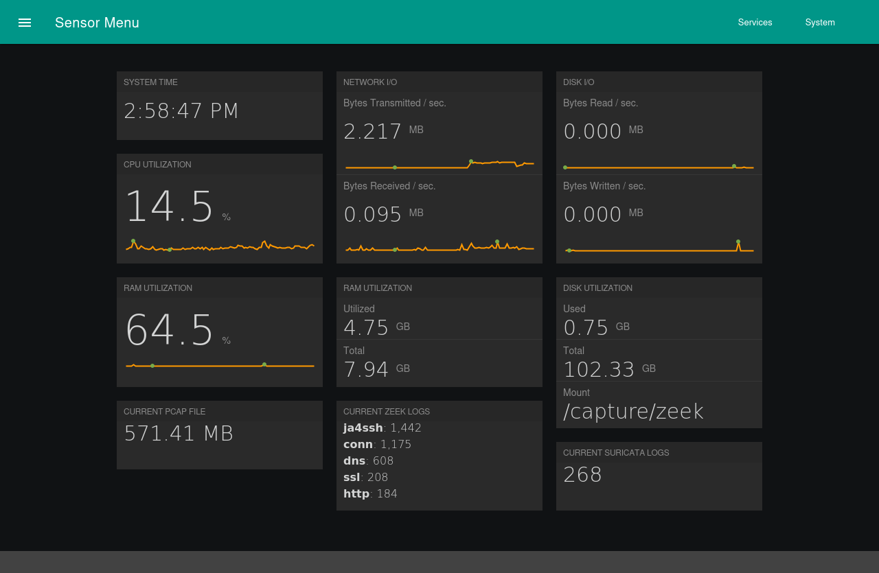 Kiosk mode sensor menu: resource statistics