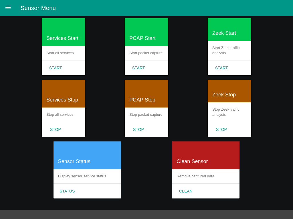 Kiosk mode sensor menu: services