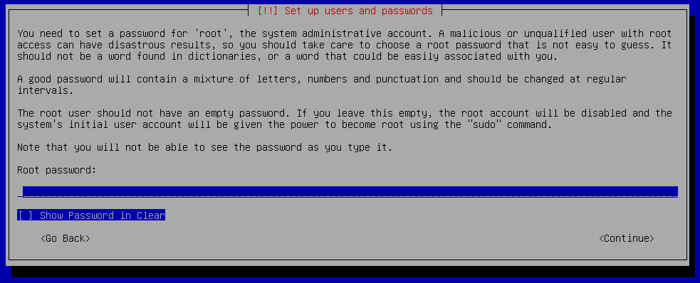 Example of the installer's password prompt