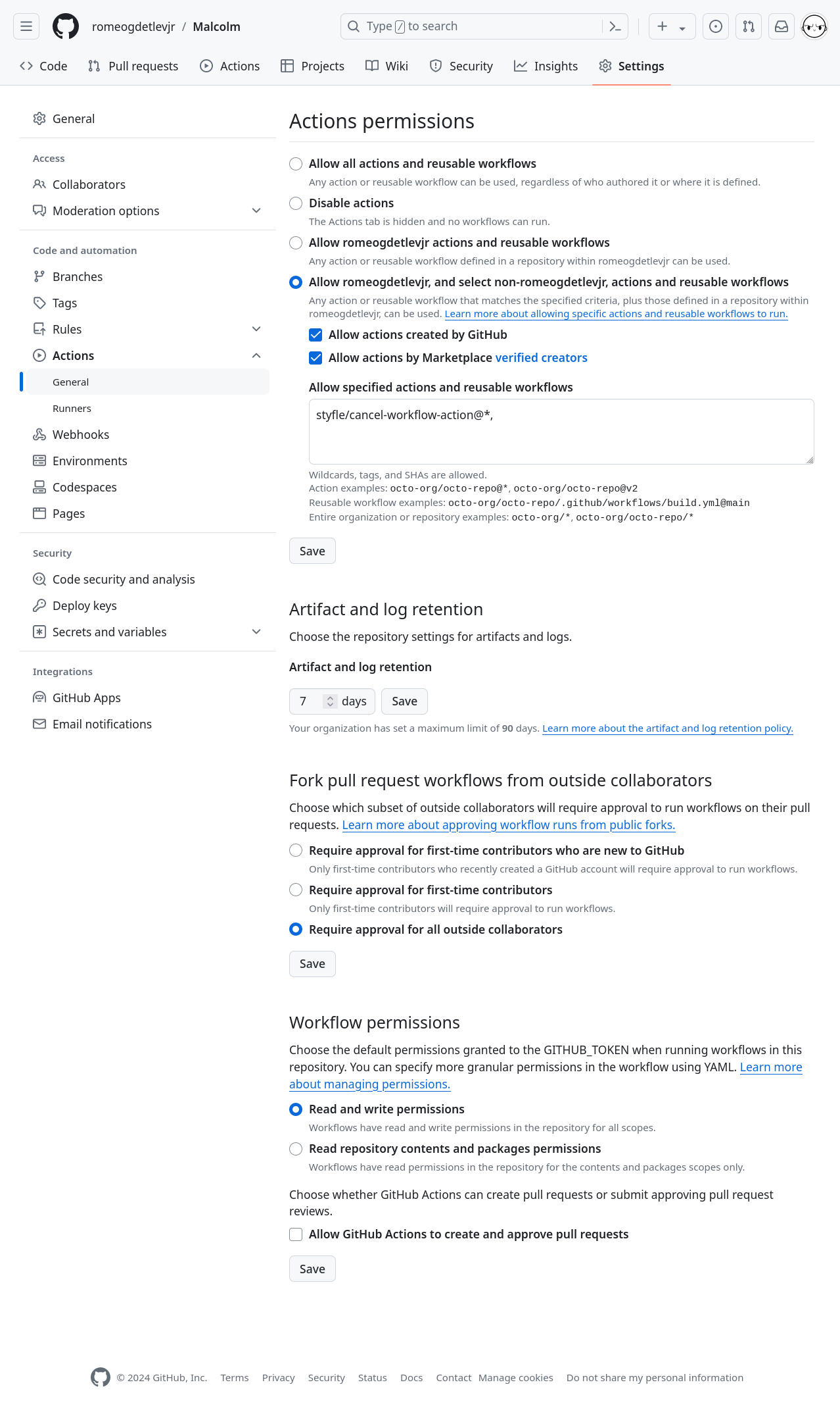 GitHub Actions permissions
