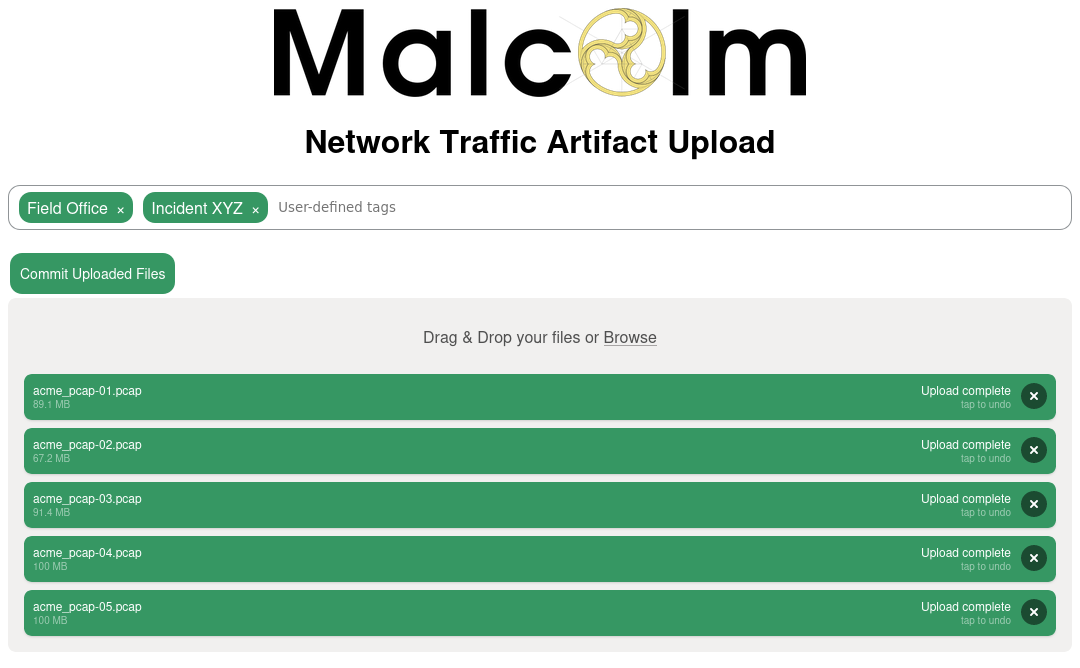 Network traffic artifact upload
